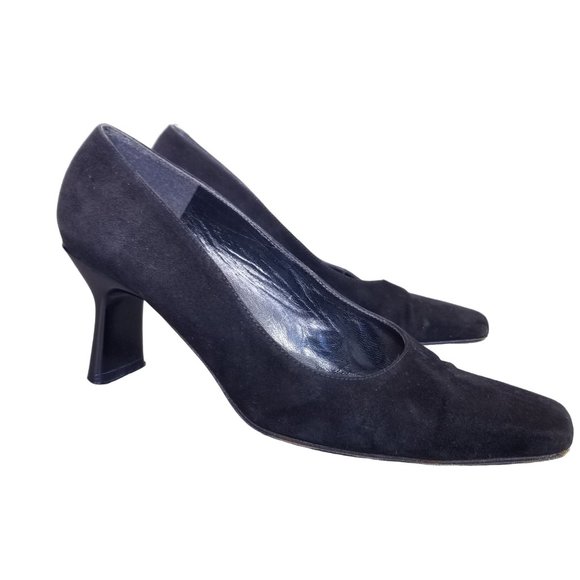 Vintage Square toe Stuart Weitzman black suede high heels size 7.5 - Picture 1 of 8